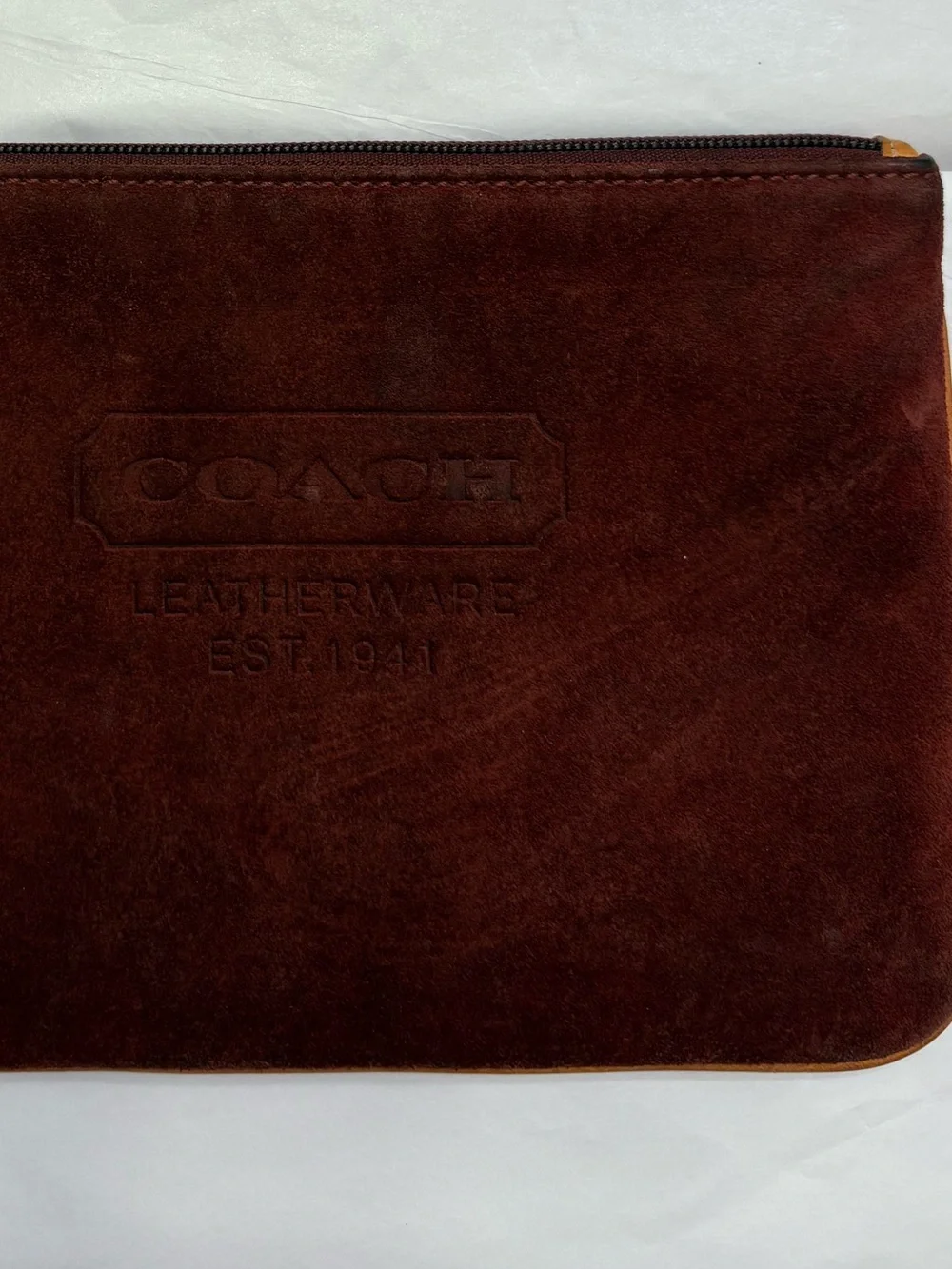 Coach vintage y2k logo red rust burnt sienna Suede Wristlet Pouch bag